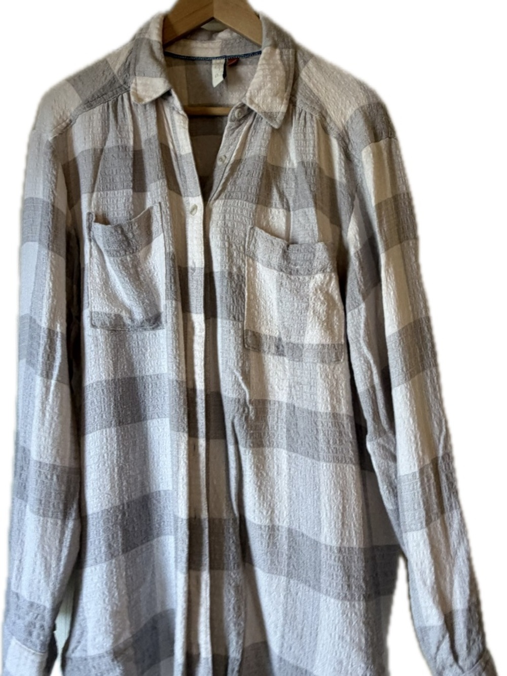 Pilcro Tan and Cream Plaid Button-Up Shirt